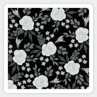 Black White Roses Watercolor Painting Sticker